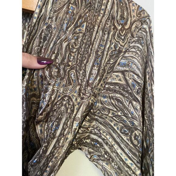 Vintage Semi Sheer 100% Silk Robe Paisley Brown / Blue Small Deane & White - Picture 4 of 6